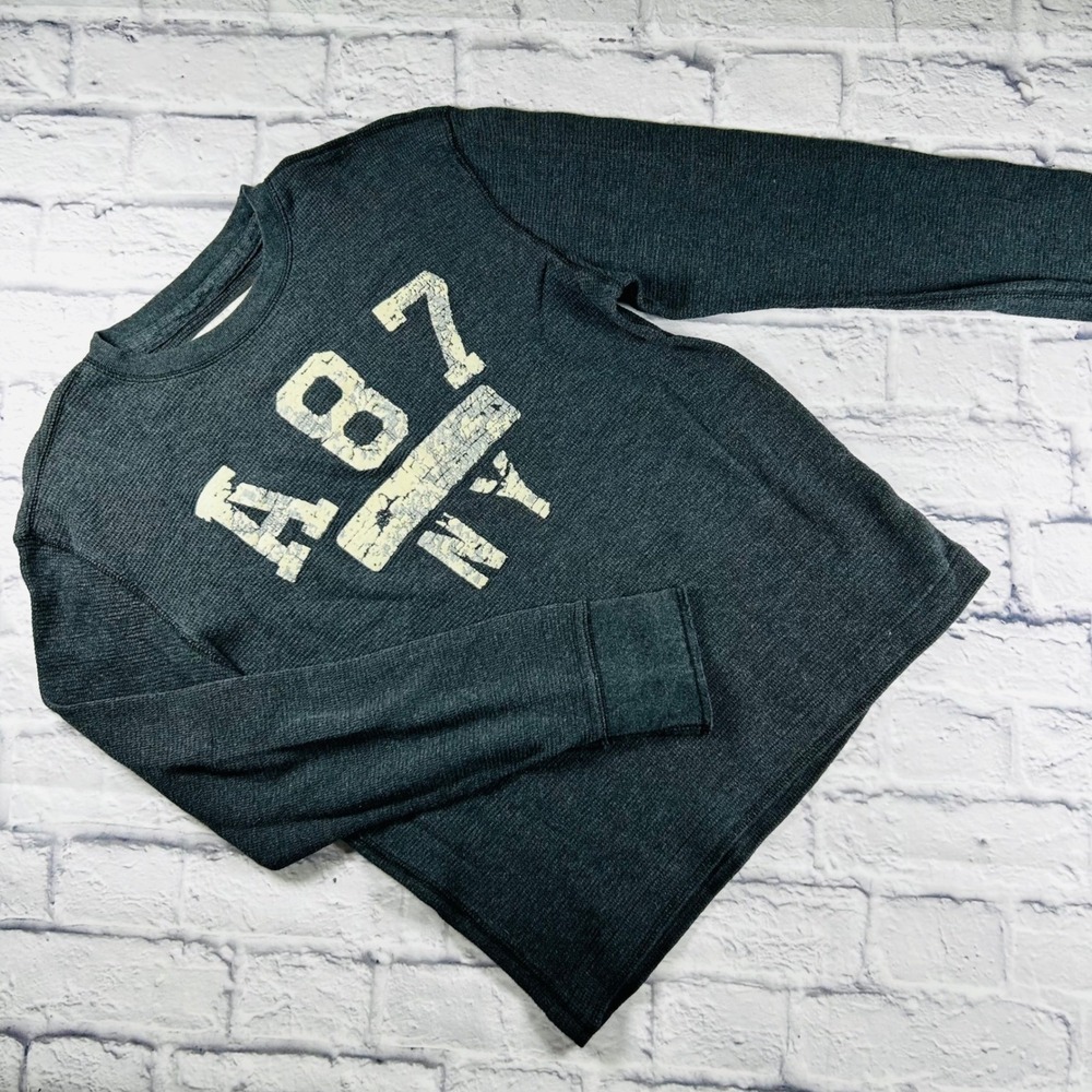 Aeropostale Mens Gray Thermal Long Sleeve Shirt A87 NY Graphic Large